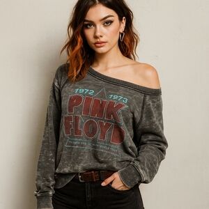 Recycled Karma Gray Pink Floyd Thin Sweatshirt Distressed Vintage Feel Oversized